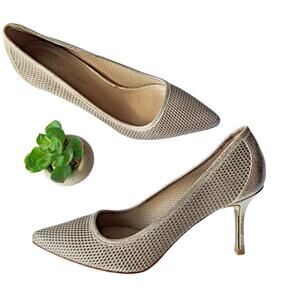 DONALD J PLINER Torin Platino Metallic Brush Off Leather Heels Women’s 8.5 Gold